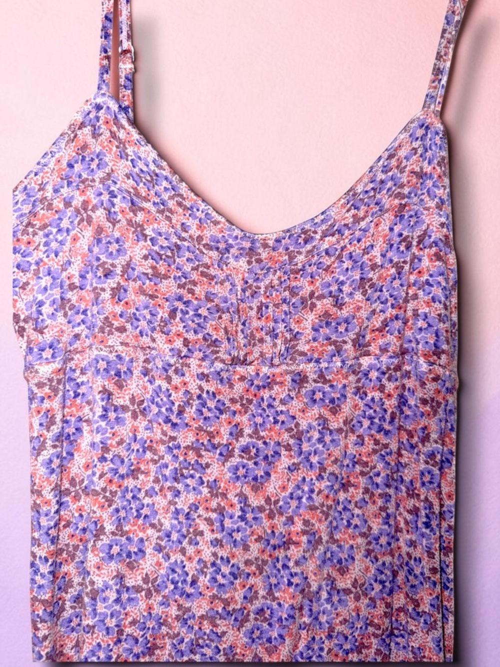 Free People-Vintage Y2K Pink & Purple Floral Bodycon Spaghetti Strap-Size S - Picture 3 of 5